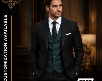 FREE SHIPPING | Hunter Green Tuxedo | Men's 3 Piece Suit | Wedding Groom Suit | Slim Fit Tuxedo | Custom Tailored Suit | Groomsmen Suit