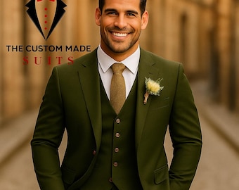 メンズ カーキグリーン 3ピーススーツ – スリムフィット 結婚式