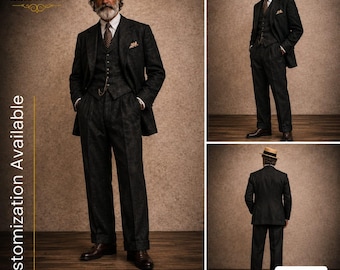 KOSTENFREIER VERSAND | Vintage Leinenanzug Herren | Hochzeitsanzug 3-Teiler | Altes Geld Gentleman Outfit | Retro Bräutigam Anzug