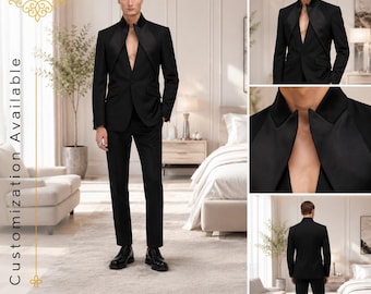 Herren Twisted Revers Smoking Jacke im Schwarzen