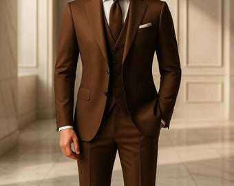 Brauner Slim Fit 3-Teiler | Maßgeschneiderter Hochzeits-Smoking