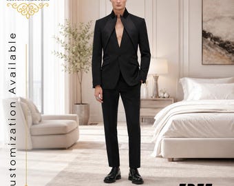 Herren Twisted Revers Smoking Jacke im Schwarzen