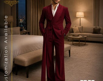KOSTENFREIER VERSAND | Weinroter Wickelblazer Anzug Herren | Designer Hochzeitsanzug | Moderne formale Herrenbekleidung | Bräutigam Empfang Outfit | Maßgeschneidert