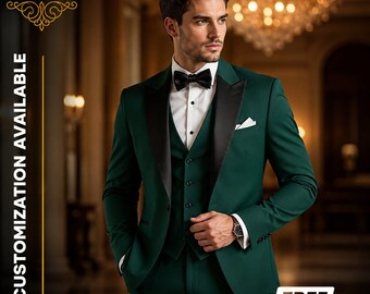 FREE SHIPPING | Emerald Green 3 Piece Suit for Men | Wedding Groom Suit | Groomsmen Suit | Custom Tailored Suit | Slim Fit Formal Wear