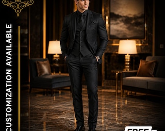 FREE SHIPPING | Men's Black 3 Piece Suit | Black Wedding Tuxedo | Slim Fit Groom Suit | Custom Tailored Suit | Groomsmen Suit | Prom Suit |