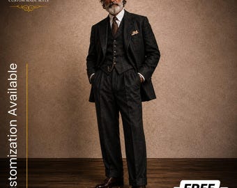 KOSTENFREIER VERSAND | Vintage Leinenanzug Herren | Hochzeitsanzug 3-Teiler | Altes Geld Gentleman Outfit | Retro Bräutigam Anzug