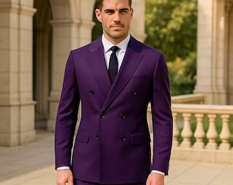 Traje cruzado morado a medida / Traje de boda entallado