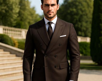 Chocolate Brown Double Breasted Men's Suit | Slim Fit Wedding Groom Outfit