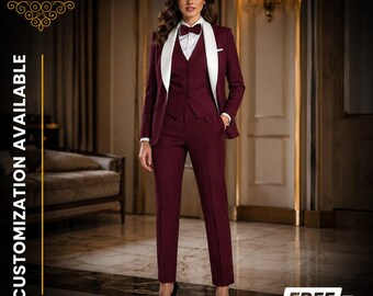 FREE SHIPPING | Women's Burgundy 3 Piece Suit | Burgundy Blazer Set | Women's Formal Suit | Bridesmaid Suit | Custom Tailored Outfit | Prom