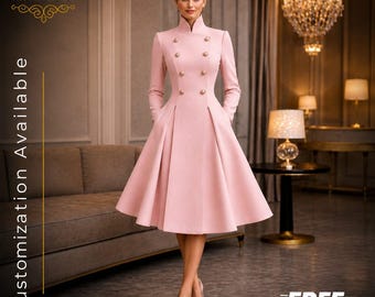KOSTENFREIER VERSAND | Blush Rosa Mantel Kleid Frauen | Fit and Flare Formelle Partykleid | Vintage Prinzessin Kleid | Hochzeitsgast Outfit