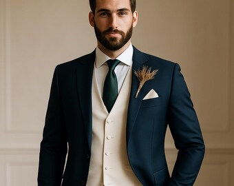 メンズ ネイビーブルー 3ピーススーツ – スリムフィット 結婚式