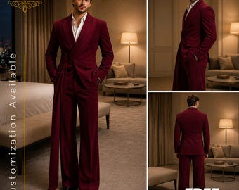 KOSTENFREIER VERSAND | Weinroter Wickelblazer Anzug Herren | Designer Hochzeitsanzug | Moderne formale Herrenbekleidung | Bräutigam Empfang Outfit | Maßgeschneidert