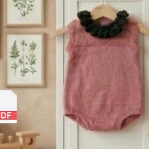 Baby Romper Knitting Pattern with Detachable Lace Collar | Newborn 0-3 Months | 4 Ply Yarn | PDF Digital Download | Beginner-Friendly