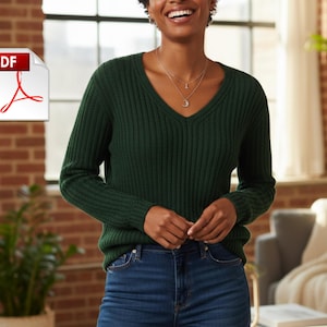 Patrón de suéter de punto trenzado para mujer / Patrón de jersey acanalado en PDF / Descarga instantánea