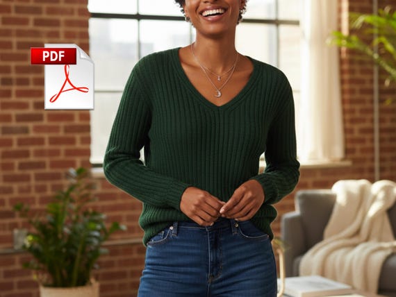 Women’s Cable Knit Sweater Pattern | Ribbed Jumper Knitting Pattern PDF | Instant Download