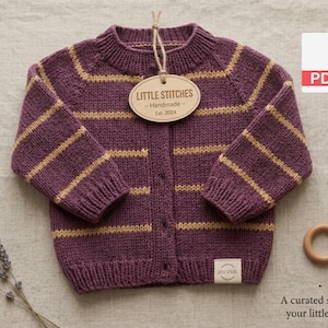 Stickmönster för baby raglankofta i PDF-format | DK babytröja 6–24 månader | Stickad med muddar