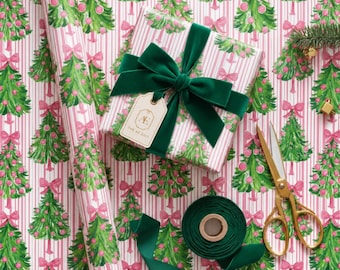 Carta da regalo natalizia rosa / Carta da regalo con albero ad acquerello / Carta da regalo natalizia rosa e verde / Carta da regalo natalizia in stile preppy