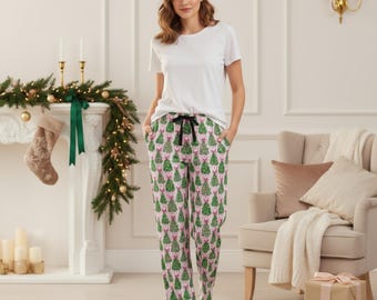 Pantalón de pijama de forro polar con árbol de Navidad / Pantalón de pijama suave de poliéster para estar en casa / Pijama navideño / Regalo de Navidad