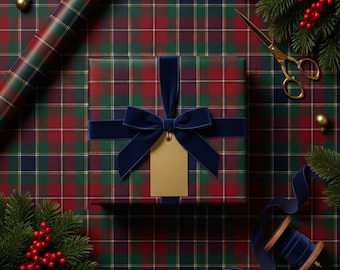 Preppyinspired Tartan Wrapping Paper, Navy Green Red Plaid Wrap, Preppy Christmas Wrap, Holiday Present Paper, Classic Christmas