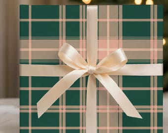 Emerald Blush Plaid Paper Roll | PreppyTartan Luxury Gift Wrap | Preppy Xmas Baby Shower