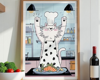 Impression de chef drôle de chat – art mural de cuisine fantaisiste (téléchargement numérique)
