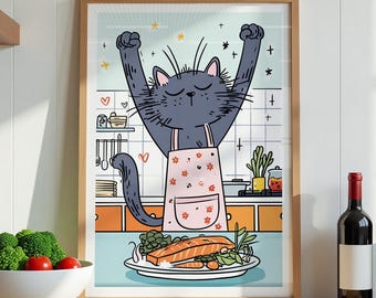 Funny Cat Chef Print – Whimsical Kitchen Wall Art (Digital Download)