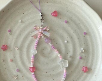 Colgante para teléfono con cuentas y cinta / Correa para teléfono pastel con nombre personalizado estilo Y2K / Regalo personalizado para ella