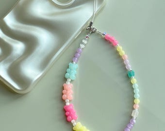 Colgante para móvil de osito de goma / Cuentas de arcoíris pastel / Regalo personalizado para ella