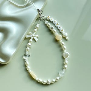 Pearl Seashell Phone Charm | Personalized Beaded Y2K Strap