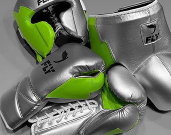 Customized Handmade Fly Boxing Set 100% Original Leather (Boxing Gloves , Head or Groin Guard)