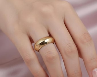 18K Gold Chunky Dome Ring, Bold Minimalist Polished Band, Thick Stacking Statement Ring for Women, Modern High Shine Jewelry Gift