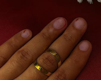 Minimalist 14K Gold Double Band Ring, Adjustable Open Cuff Ring, Geometric Statement Jewelry, Modern Stackable Ring, Unique Gift for Her