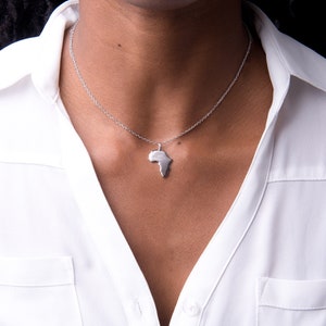 Sterling Silver Africa Map Pendant Necklace: Adjustable Chain