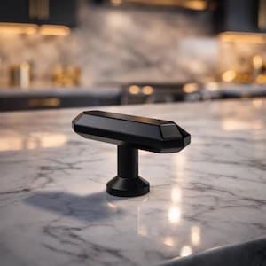 Zinc Matte Black Geometric T-Bar Cabinet Knob Faceted Diamond Modern Door Drawer Pull Kitchen Cabinet Dresser Handle Furniture Knob Set