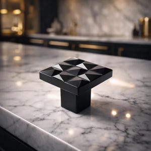 Zinc Matte Black Geometric Pyramid Faceted Edges Square Cabinet Knobs Door Drawer Pull Kitchen Cabinet Dresser Handle Furniture Knob Set