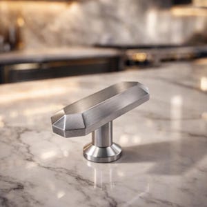 Satin Nickel Geometric Cabinet Knob, Modern Drawer Pull Handle (3/4 inch Diameter)