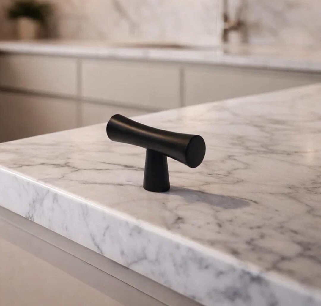 Matte Black T-bar Cabinet Knob Zinc Drawer Pull Modern Furniture Handle ...