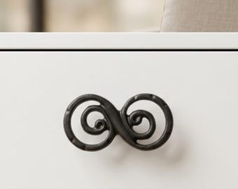 Black Solid Brass Double Scroll Cabinet Knob Door Drawer Pull Kitchen Cabinet Dresser Handle