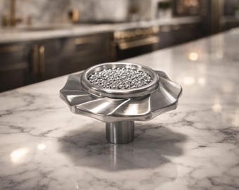 Satin Nickel Textured Cabinet Knob Geometric Octagonal Shape Studded Center For Modern Kitchens & Furniture