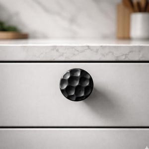 Matte Black Faceted Round Cabinet Knob, Drawer Pull, Furniture Handle Set