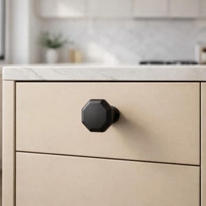 Matte Black Octagonal Cabinet Knob, Modern Drawer Pull, Dresser Handle Furniture Knob