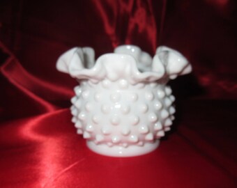 Fenton Hobnail Milk glass Rose Bowl vase ruffled rim
