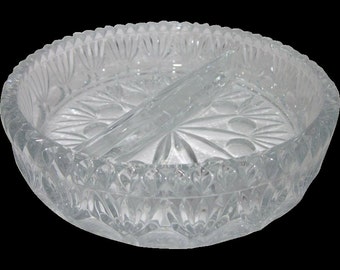 Princess House Crystal Fostoria 2 part relish Dish server,charming glass,Shabby Chic,tabletop