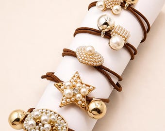 Perlen Haargummi, Goldperlen Elastische Haargummi, Elegante Pferdeschwanz Inhaber, Nette Schleife Stern Haargummi, Braunes Haar Elastisch, Geschenk für Sie von Shineeve