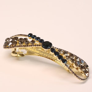 Crystal Hair Barrette Gold Blue – Sparkly Rhinestone Clip for Women, Elegant Gift Accessory