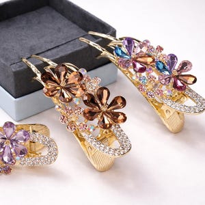 Pinza para el cabello plana con diseño floral de cristal, elegante flor de diamantes de imitación, accesorio discreto para conducir.