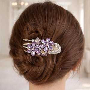 Pinza para el cabello plana con diseño floral de cristal, elegante flor de diamantes de imitación, accesorio discreto para conducir.
