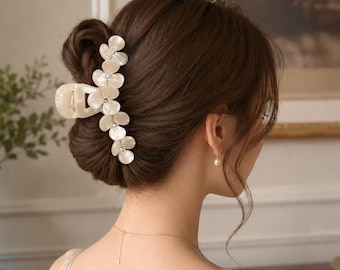 Fermaglio per capelli a forma di fiore grande, fermaglio in acetato di alta qualità per capelli spessi, elegante accessorio floreale francese per capelli