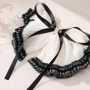 Large Ivory Organza Bow Barrette, Pearl Crystal Hair Clip image 9