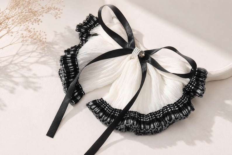 Large Ivory Organza Bow Barrette, Pearl Crystal Hair Clip image 9